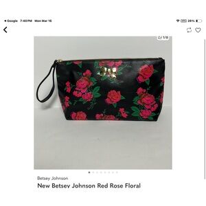 Betsey Johnson Red and Black Floral Cosmetic Bag